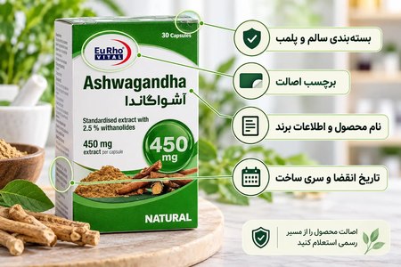 راهنمای تشخیص اصالت قرص آشواگاندا با بررسی بسته‌بندی، برچسب اصالت و اطلاعات محصول