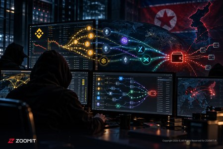 نمودار جریان ارزهای دیجیتال و لوگوی بایننس (Binance) در محیط هک