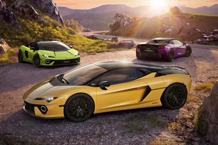 خودرو لامبورگینی تمراریو (Lamborghini Temerario) با رنگ زرد و مشکی در جاده کوهستانی خودرو لامبورگینی تمراریو (Lamborghini Temerario) با رنگ زرد و مشکی در جاده کوهستانی
