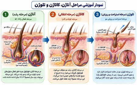 نمودار آموزشی مراحل آناژن، کاتاژن و تلوژن نمودار آموزشی مراحل آناژن، کاتاژن و تلوژن