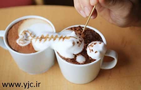 نقاشی سه بعدی روی قهوه