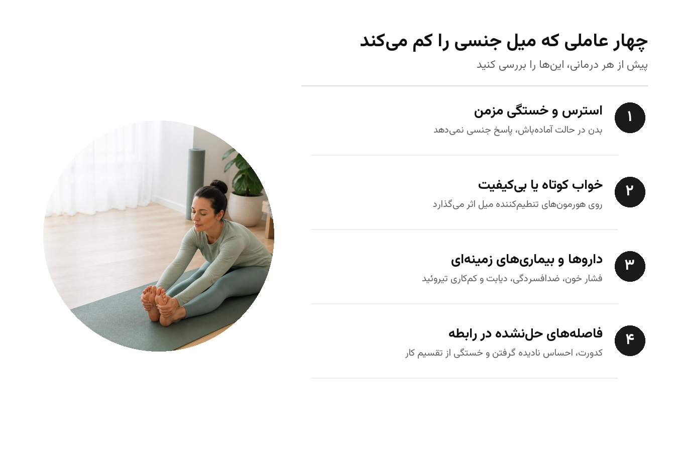 چهار عاملی که میل جنسی را کم میکند چهار عاملی که میل جنسی را کم میکند